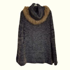 Do Everything in Love Knitted Poncho With Faux Fur Cowl‎ Neck